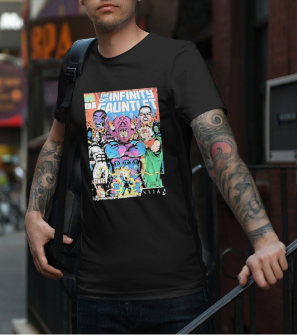 The Infinity Gauntlet Marvel Comics Cover Featuring Iconic Characters Galactus And Artistry T-Shirt