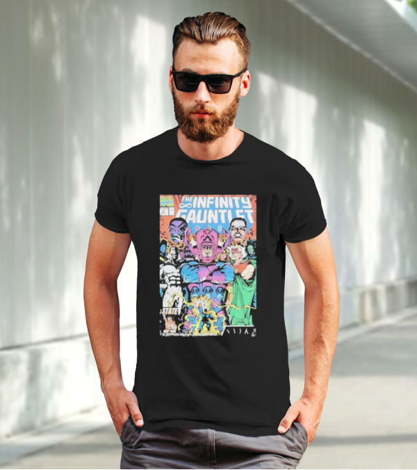 The Infinity Gauntlet Marvel Comics Cover Featuring Iconic Characters Galactus And Artistry T-Shirt