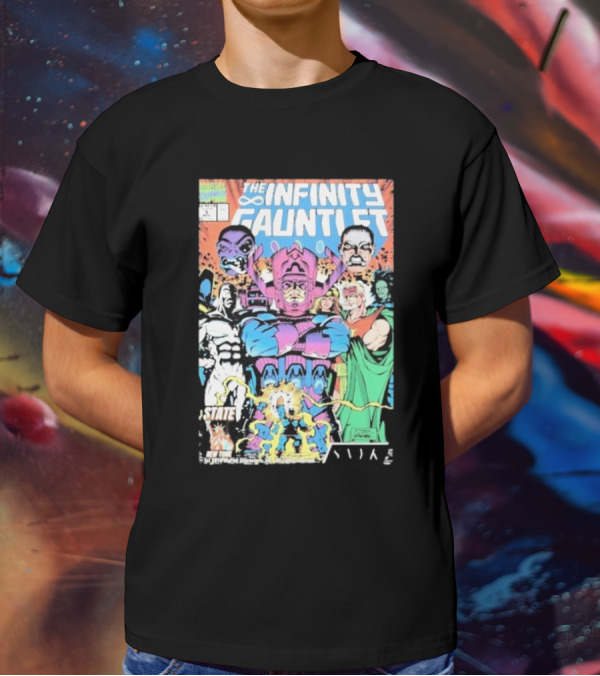 The Infinity Gauntlet Marvel Comics Cover Featuring Iconic Characters Galactus And Artistry T-Shirt