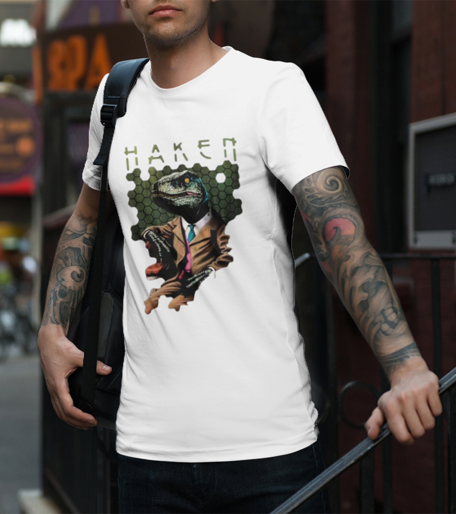 Haken Raptor Sophisticated Dinosaur In Suit T-Shirt