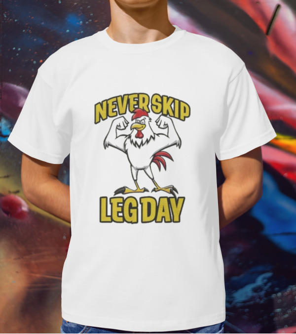 Never Skip Leg Day Strong Rooster Fitness Motivation Joke T-Shirt