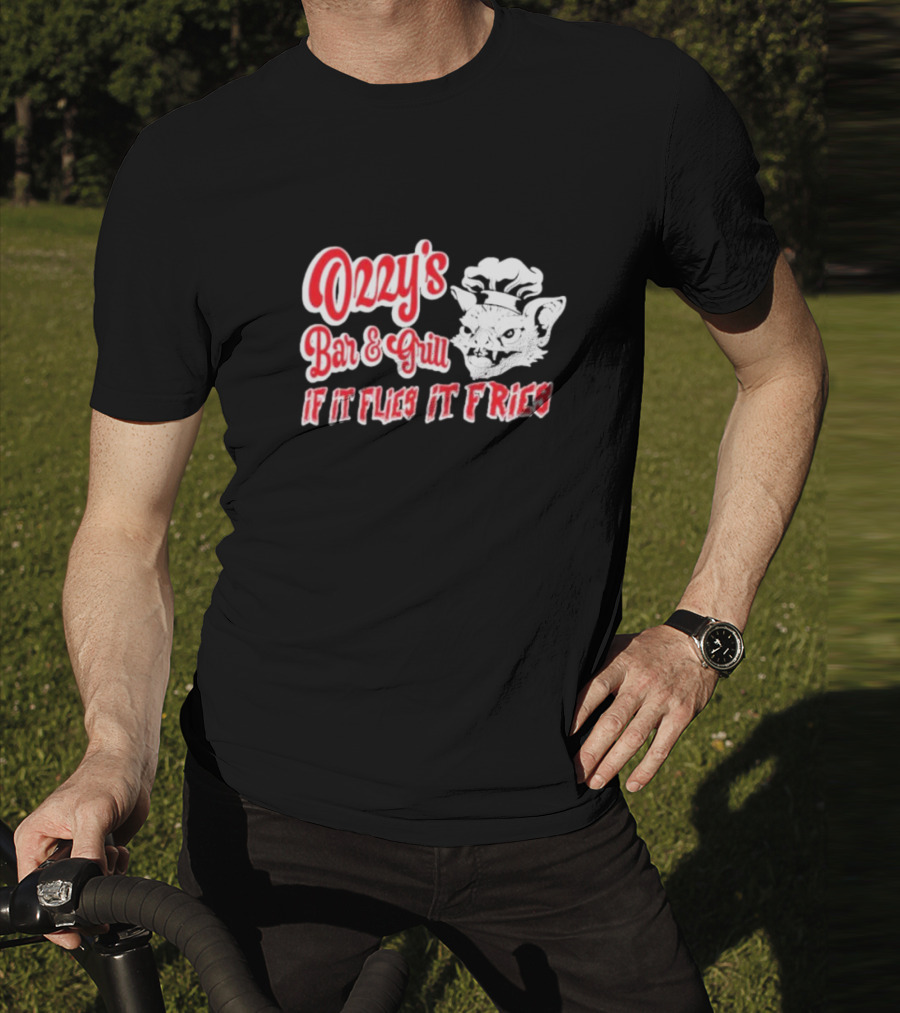 Ozzy's Bar And Grill If It Flies It Fries Cat Chef T-Shirt