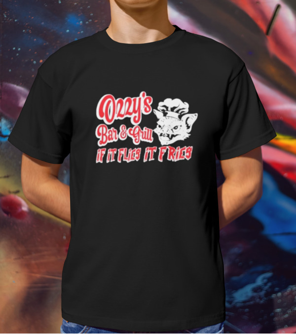 Ozzy's Bar And Grill If It Flies It Fries Cat Chef T-Shirt