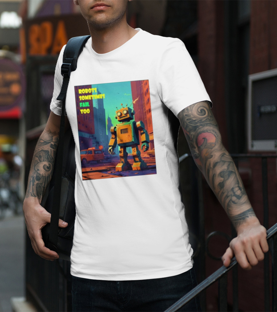 Robots Sometimes Fail Too Urban Cityscape Scene T-Shirt