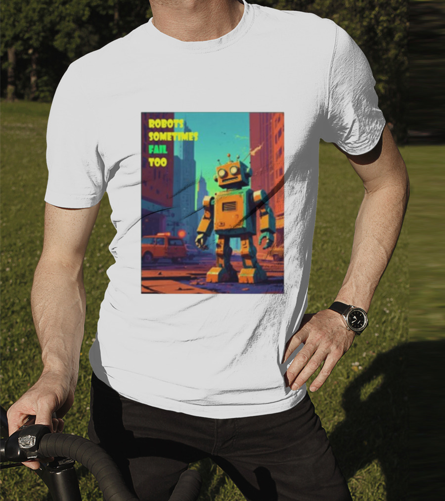 Robots Sometimes Fail Too Urban Cityscape Scene T-Shirt