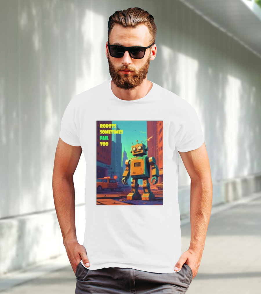 Robots Sometimes Fail Too Urban Cityscape Scene T-Shirt