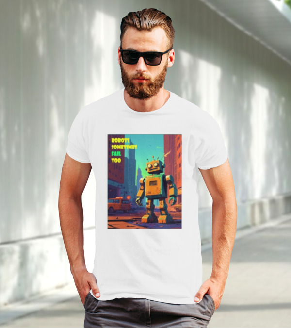 Robots Sometimes Fail Too Urban Cityscape Scene T-Shirt