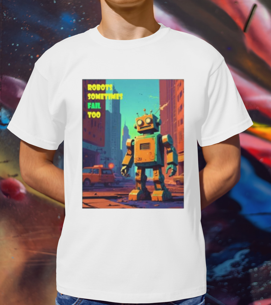 Robots Sometimes Fail Too Urban Cityscape Scene T-Shirt