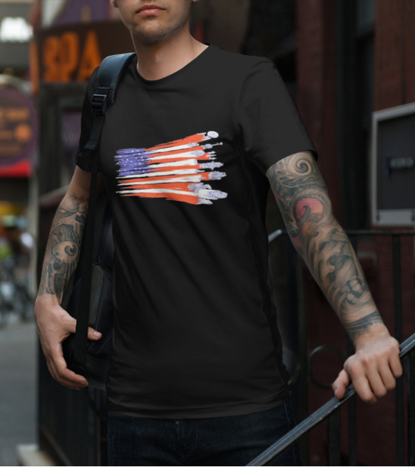 Sci-fi Spaceships Forming American Flag With Rebel T-Shirt