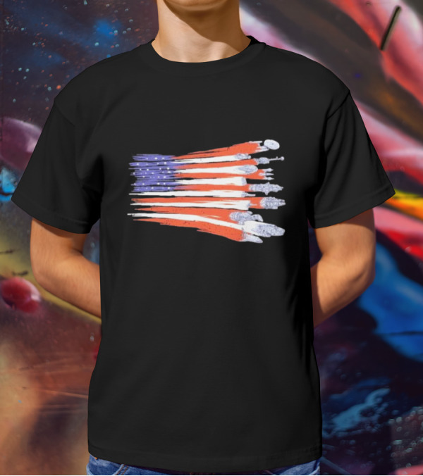 Sci-fi Spaceships Forming American Flag With Rebel T-Shirt