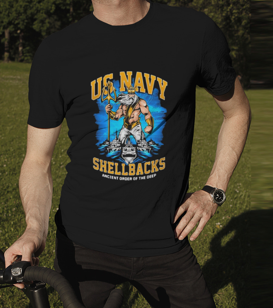 US Navy Shellbacks Poseidon Ancient Order Of The Deep With Battleship T-Shirt