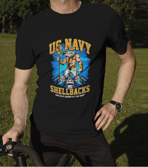 US Navy Shellbacks Poseidon Ancient Order Of The Deep With Battleship T-Shirt