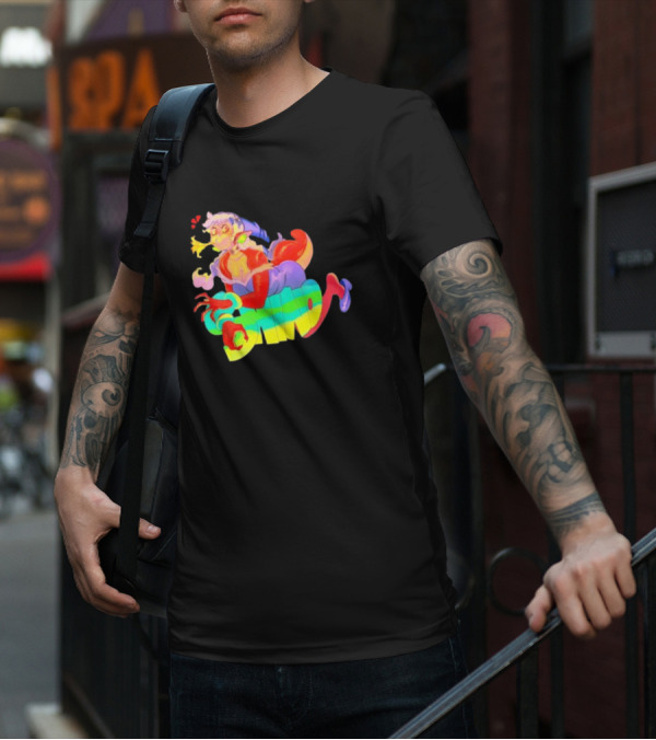 Shinto Decals Vibrant Dragon Monster Girl With Rainbow CHINO Text T-Shirt