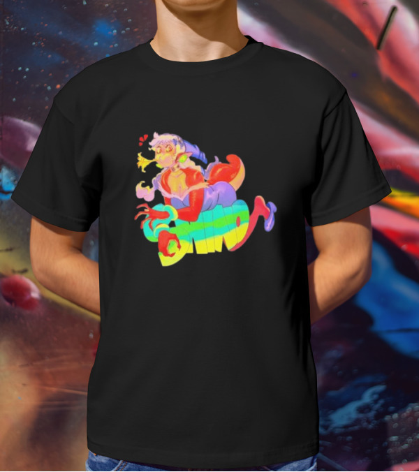 Shinto Decals Vibrant Dragon Monster Girl With Rainbow CHINO Text T-Shirt