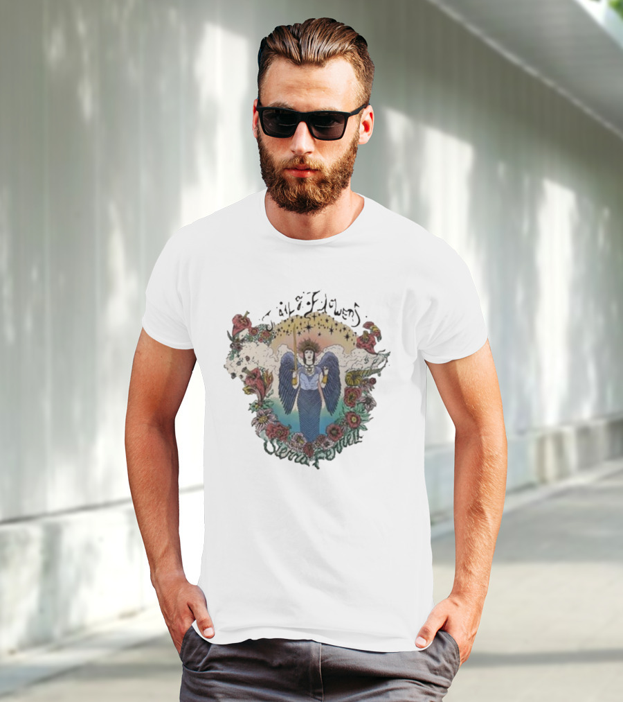 Sierra Ferrell Trail Of Flowers Angelic Winged Figure Surrounded By Floral Frame T-Shirt