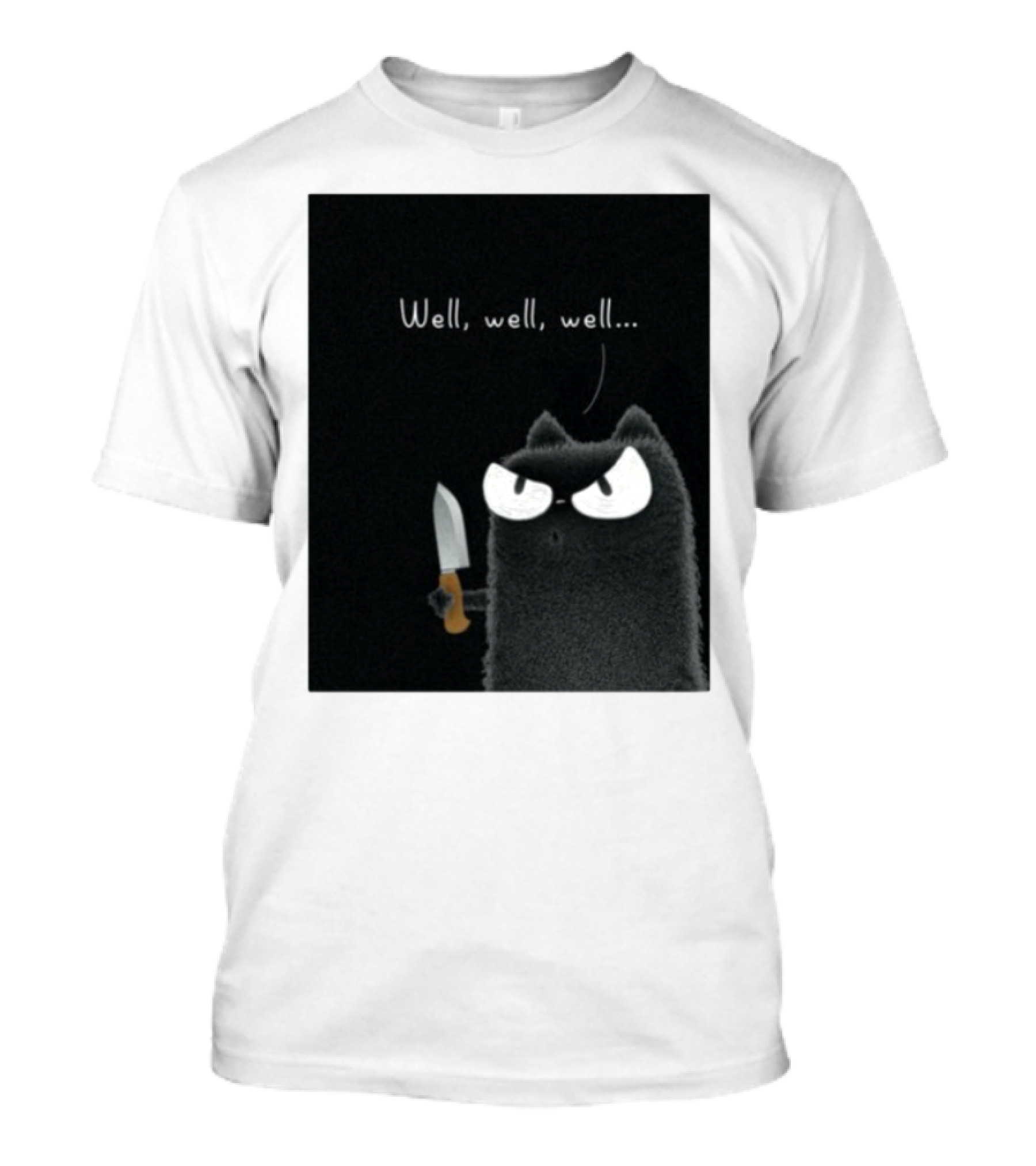 Well Well Well Purrinink Black Cat Knife Humor T-Shirt