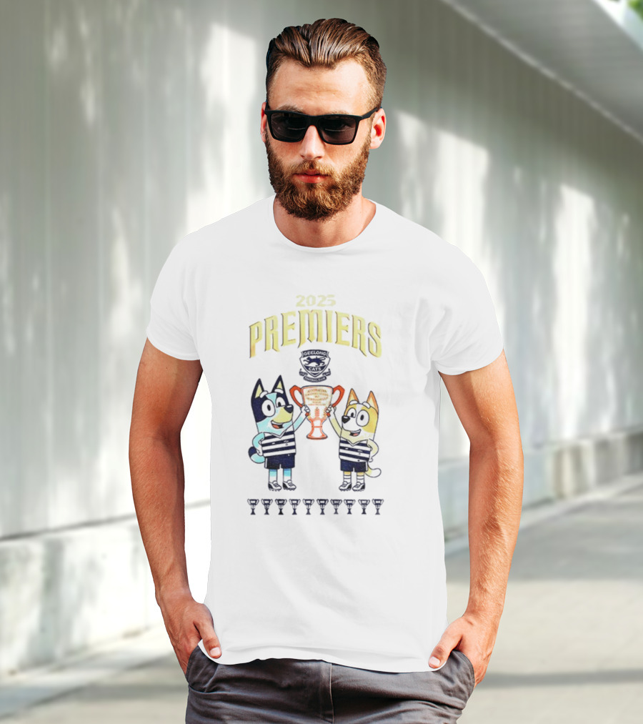 2025 Premiers Bluey And Bingo Geelong Cats Football AFL T-Shirt