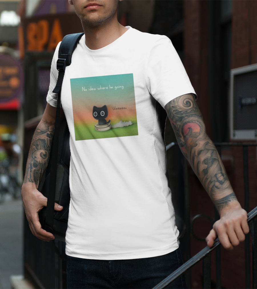 No Idea Where I'm Going Wee Black Cat Riding Robot Vacuum T-Shirt