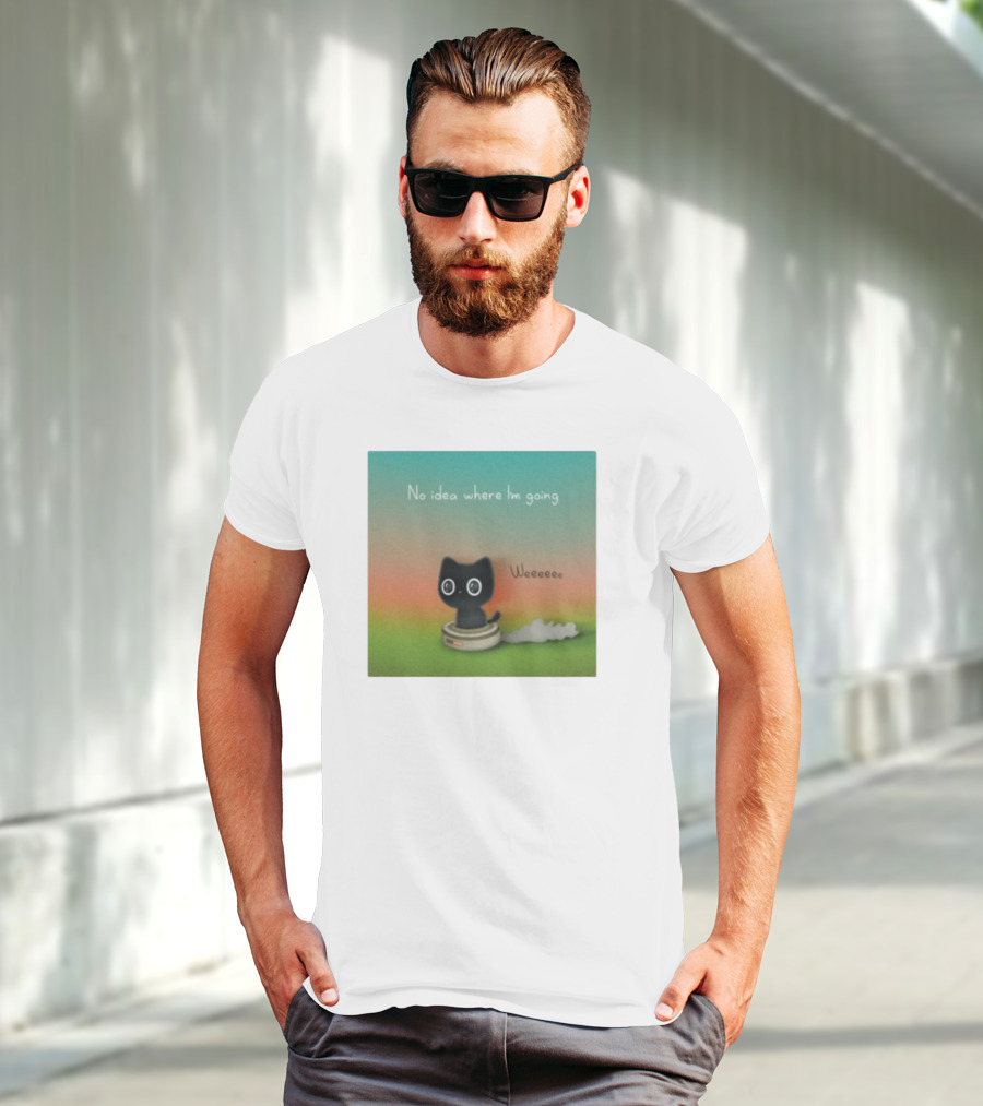 No Idea Where I'm Going Wee Black Cat Riding Robot Vacuum T-Shirt