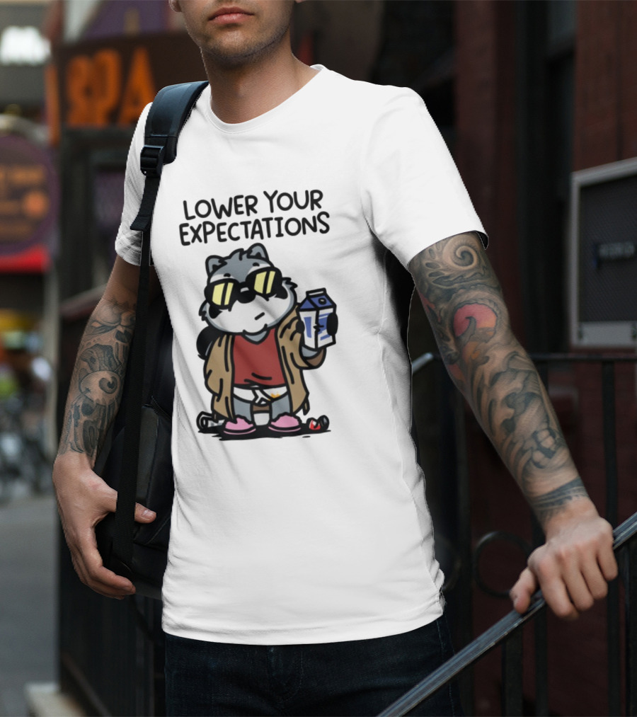 Lower Your Expectations Cartoon Character With Sunglasses And Milk Carton T-Shirt