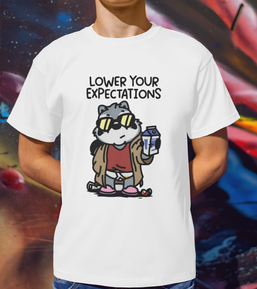 Lower Your Expectations Cartoon Character With Sunglasses And Milk Carton T-Shirt