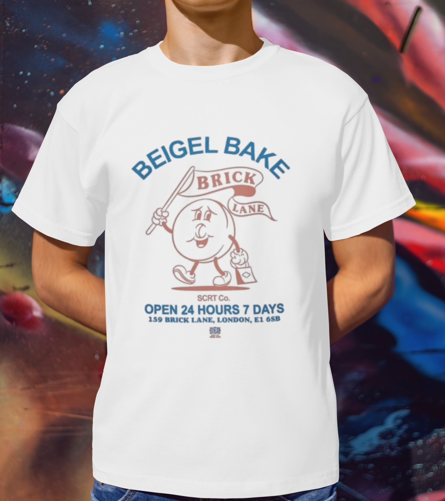 Beigel Bake Brick Lane Cartoon Bagel Open 24 Hours 7 Days Retro Style T-Shirt