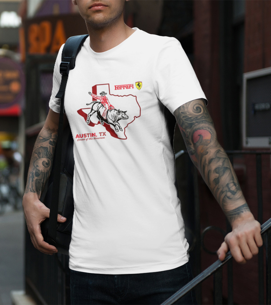 Ferrari Austin Texas Circuit Of The Americas Bull Rider Map Icon T-Shirt