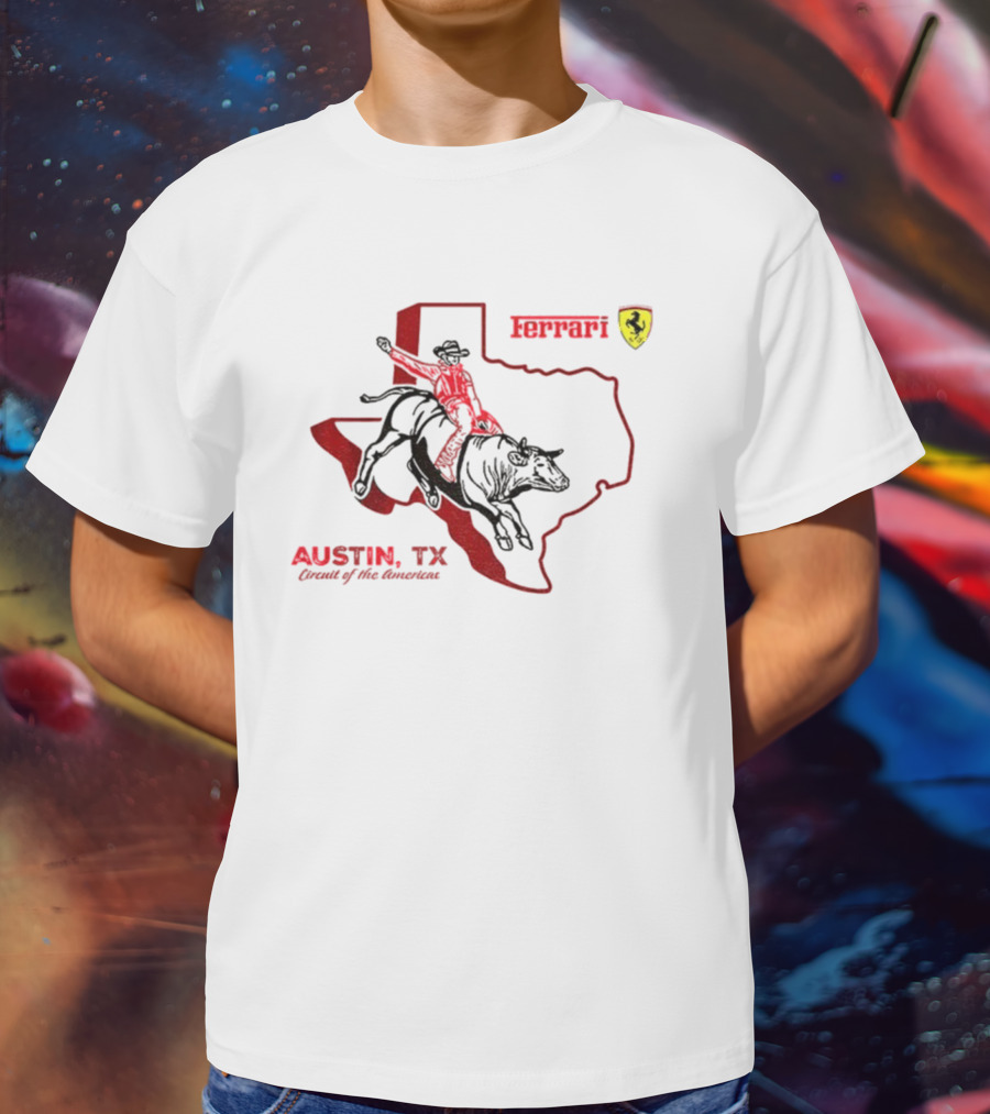Ferrari Austin Texas Circuit Of The Americas Bull Rider Map Icon T-Shirt