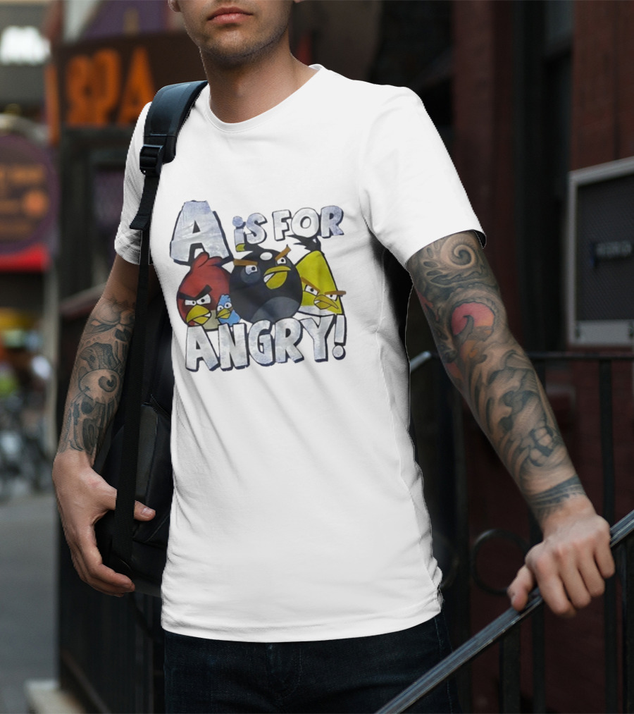 A Is For Angry Birds Characters Text Design T-Shirt