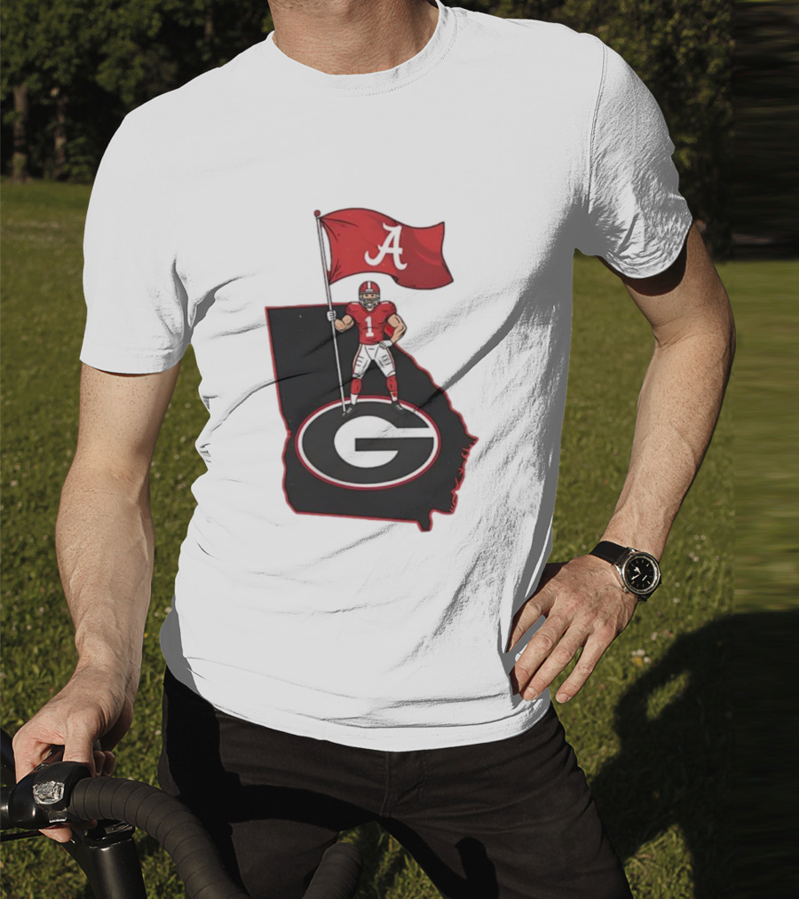 Alabama Crimson Tide Flag Over Georgia Bulldogs Map Football Rivalry T-Shirt