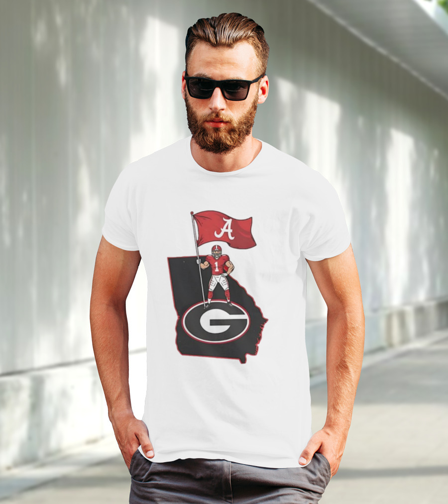 Alabama Crimson Tide Flag Over Georgia Bulldogs Map Football Rivalry T-Shirt