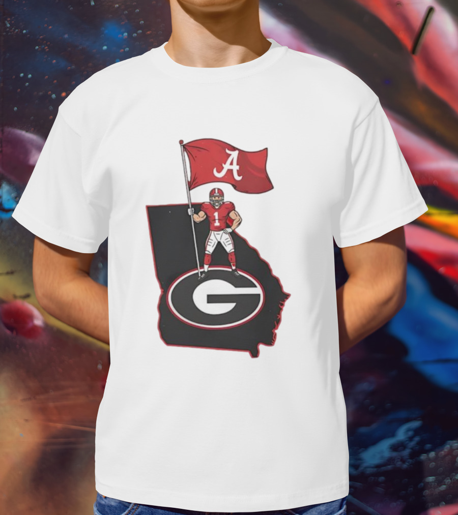 Alabama Crimson Tide Flag Over Georgia Bulldogs Map Football Rivalry T-Shirt