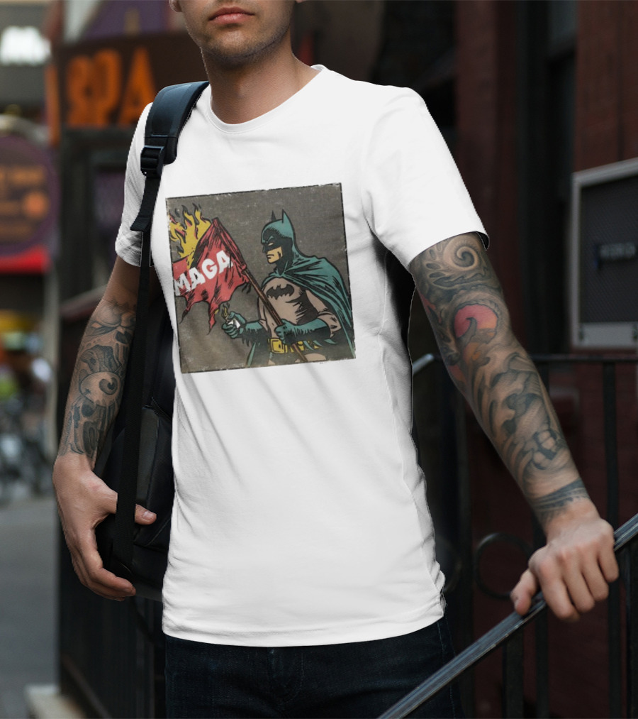 "Cult Of The Batman Holding Burning MAGA Flag" T-Shirt