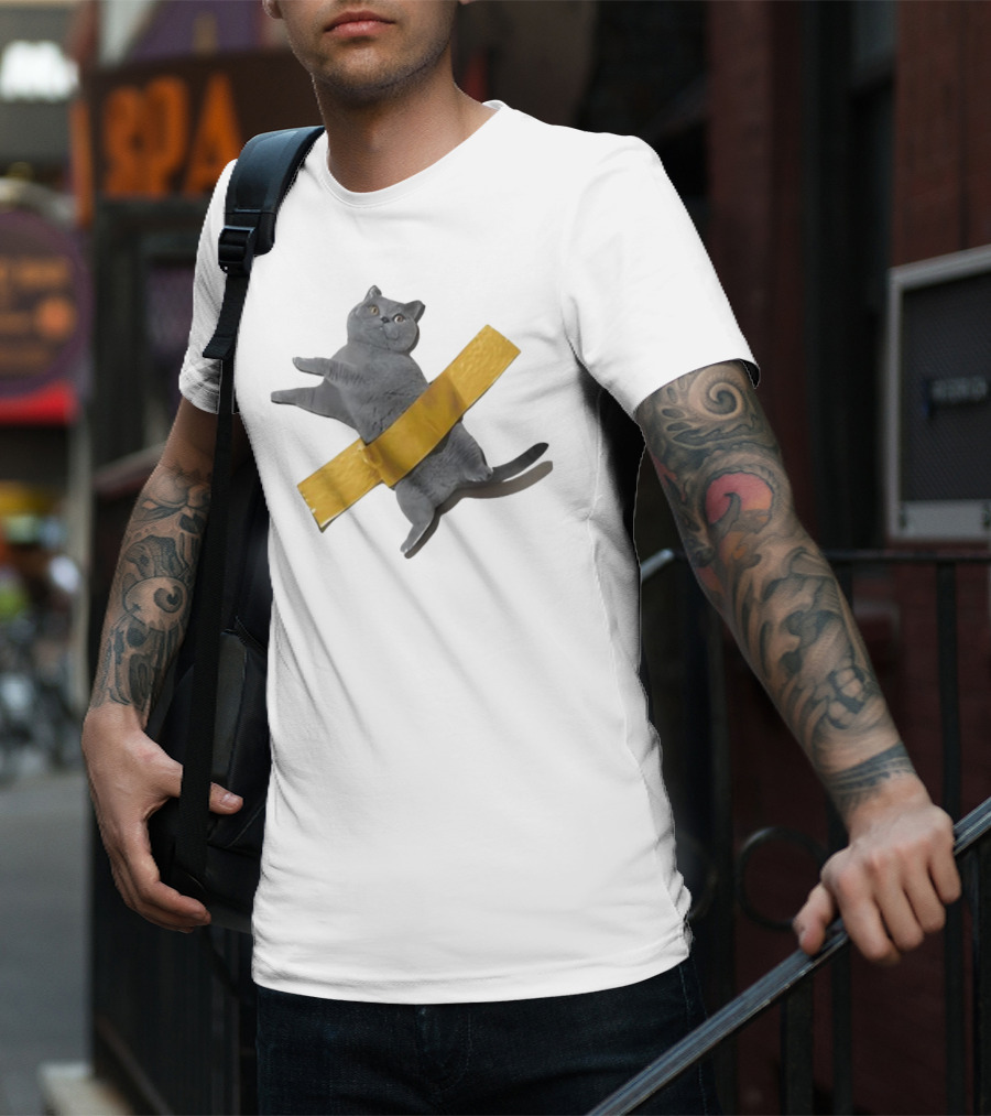 Tape Cat Joke Humor Duct Tape Gag T-Shirt