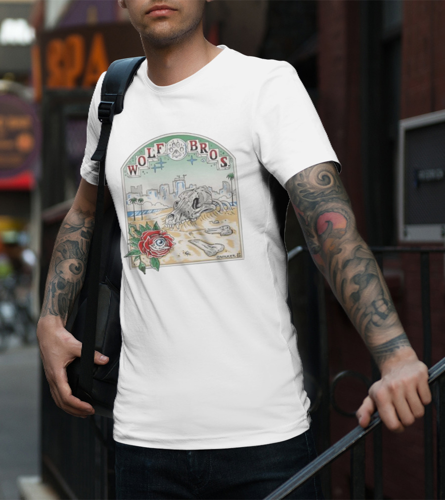 Wolf Bros Skull And Rose Beach Scene Ft Lauderdale Florida T-Shirt