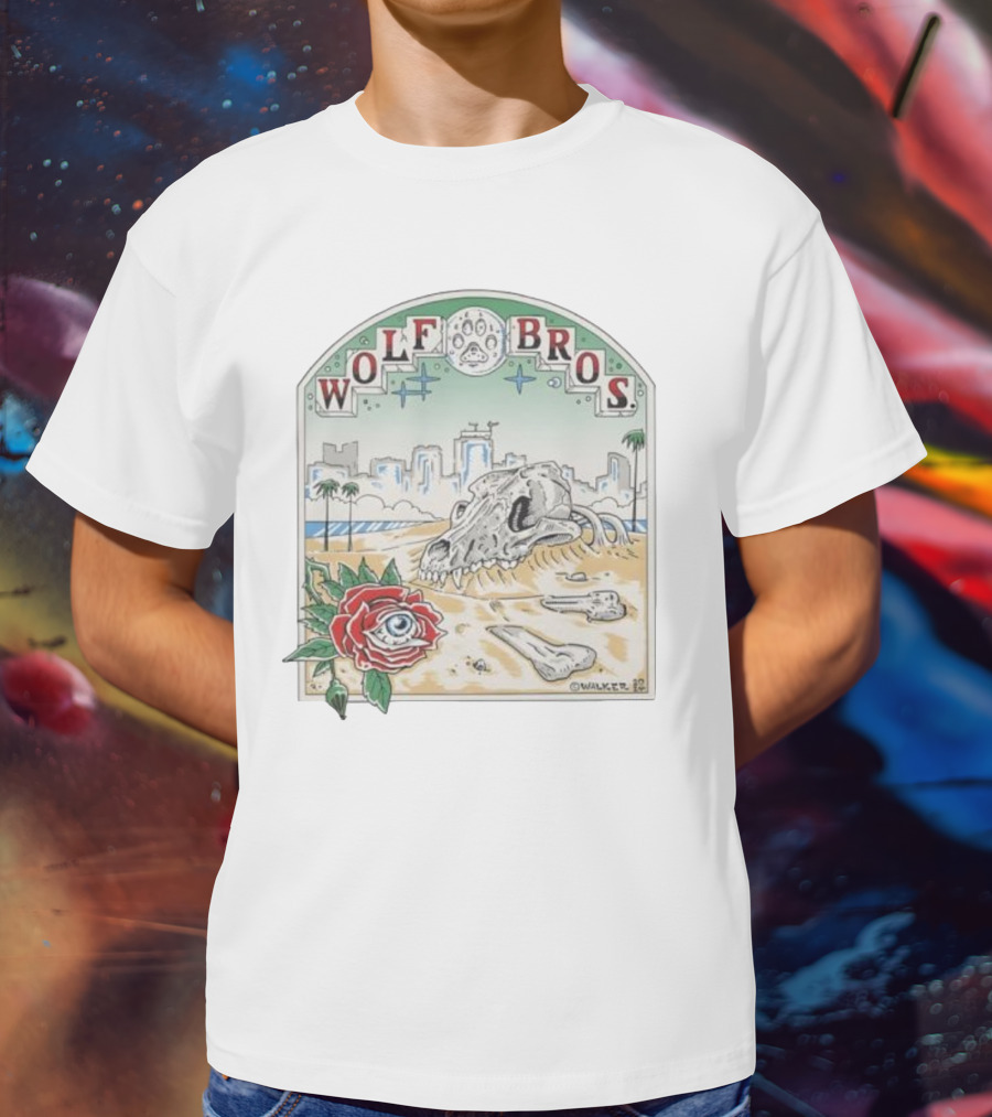 Wolf Bros Skull And Rose Beach Scene Ft Lauderdale Florida T-Shirt