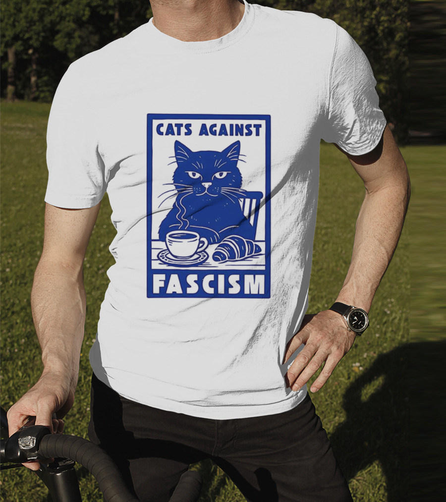 Cats Against Fascism Coffee And Croissant T-Shirt