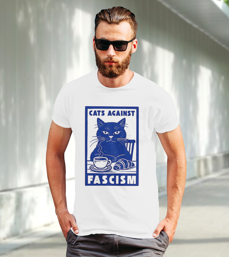 Cats Against Fascism Coffee And Croissant T-Shirt