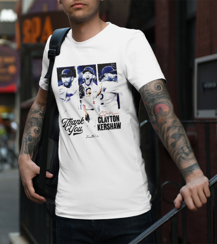 Clayton Kershaw Los Angeles Dodgers Thank You Signature Cursive T-Shirt