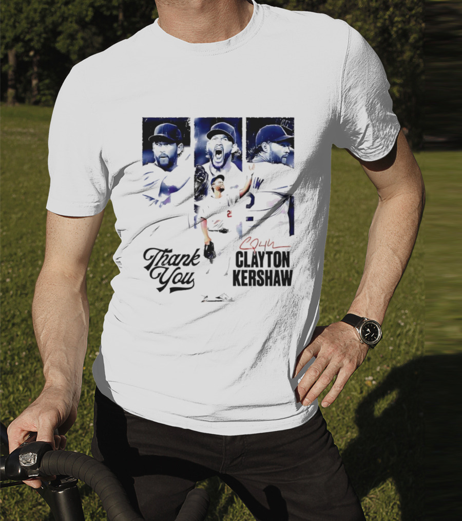 Clayton Kershaw Los Angeles Dodgers Thank You Signature Cursive T-Shirt