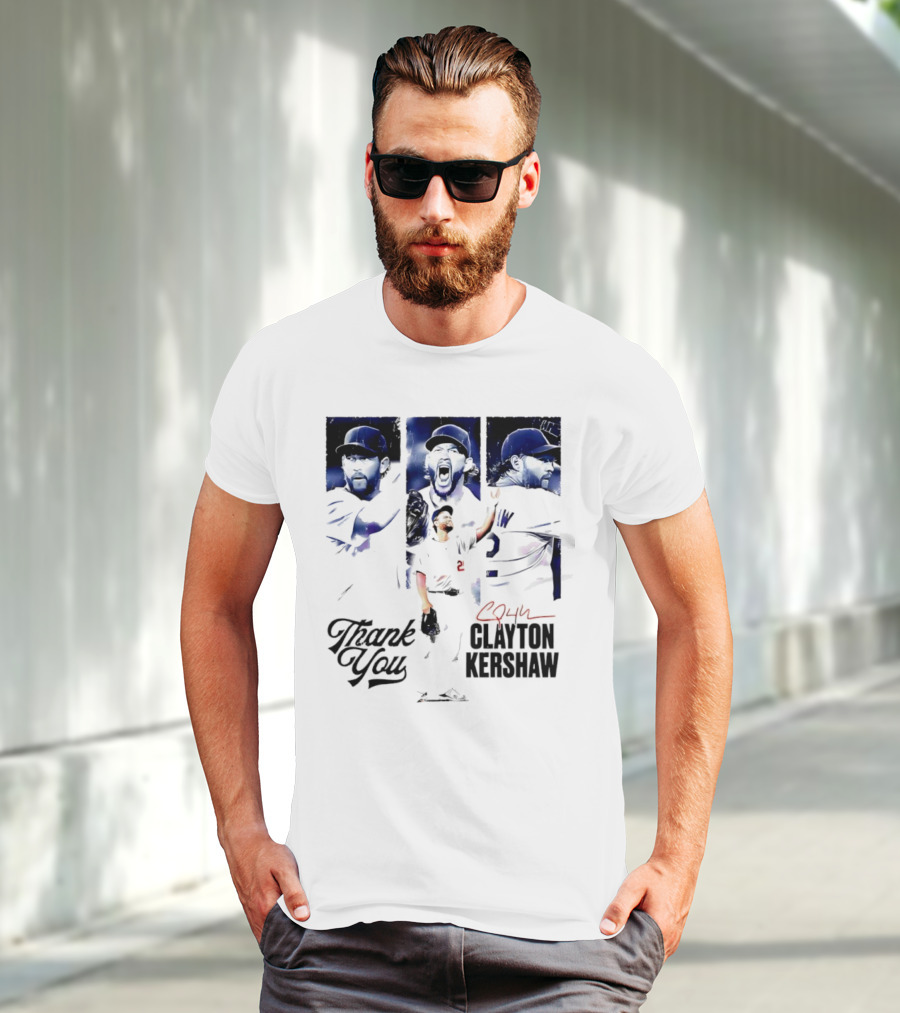 Clayton Kershaw Los Angeles Dodgers Thank You Signature Cursive T-Shirt