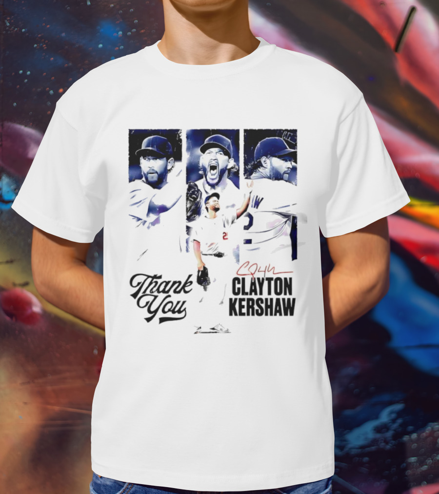 Clayton Kershaw Los Angeles Dodgers Thank You Signature Cursive T-Shirt