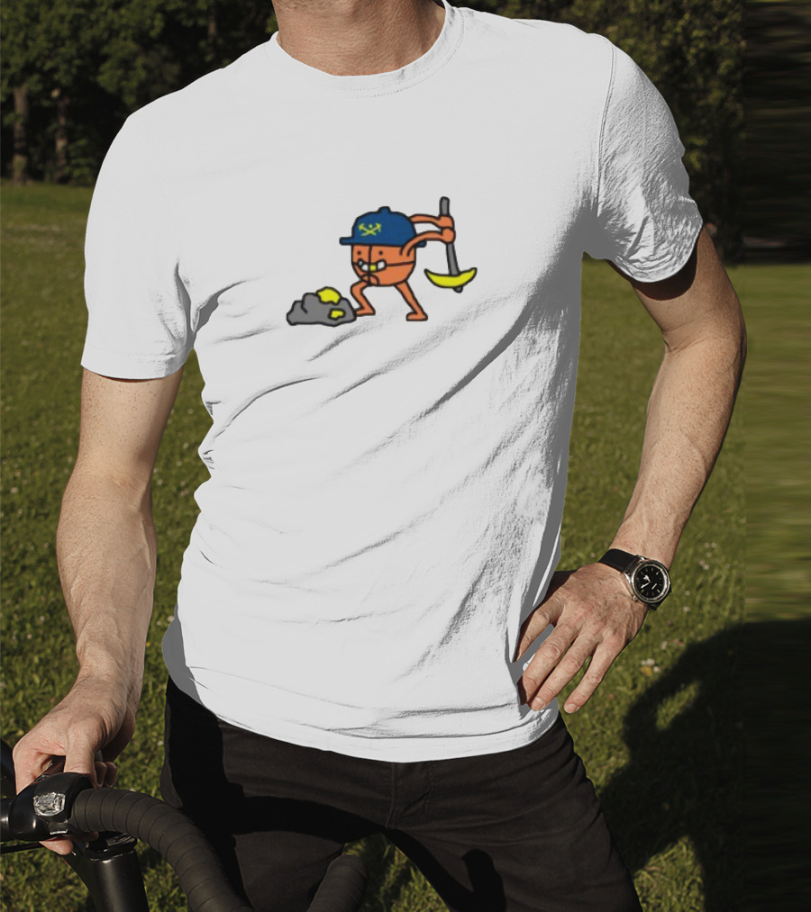 Miner Character With Pickaxe Discovering Gold Nuggets T-Shirt