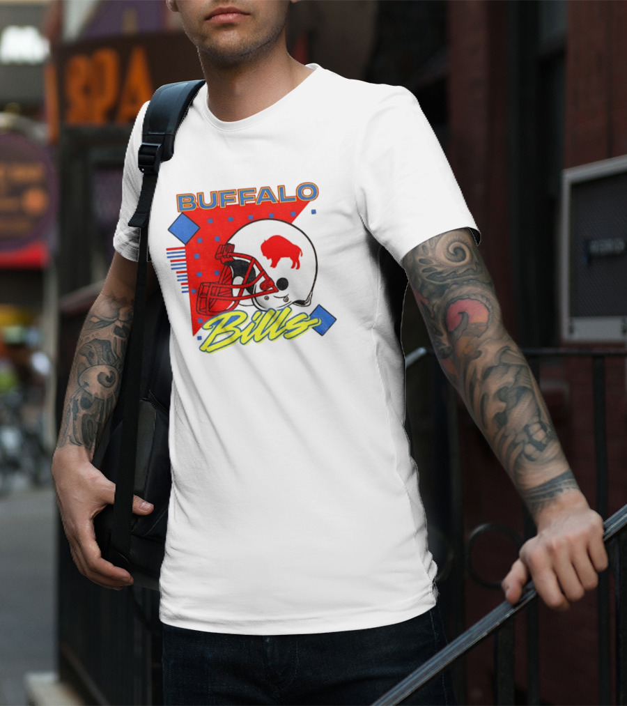 Buffalo Bills 90s Style Football Helmet Retro NFL Game Day T-Shirt