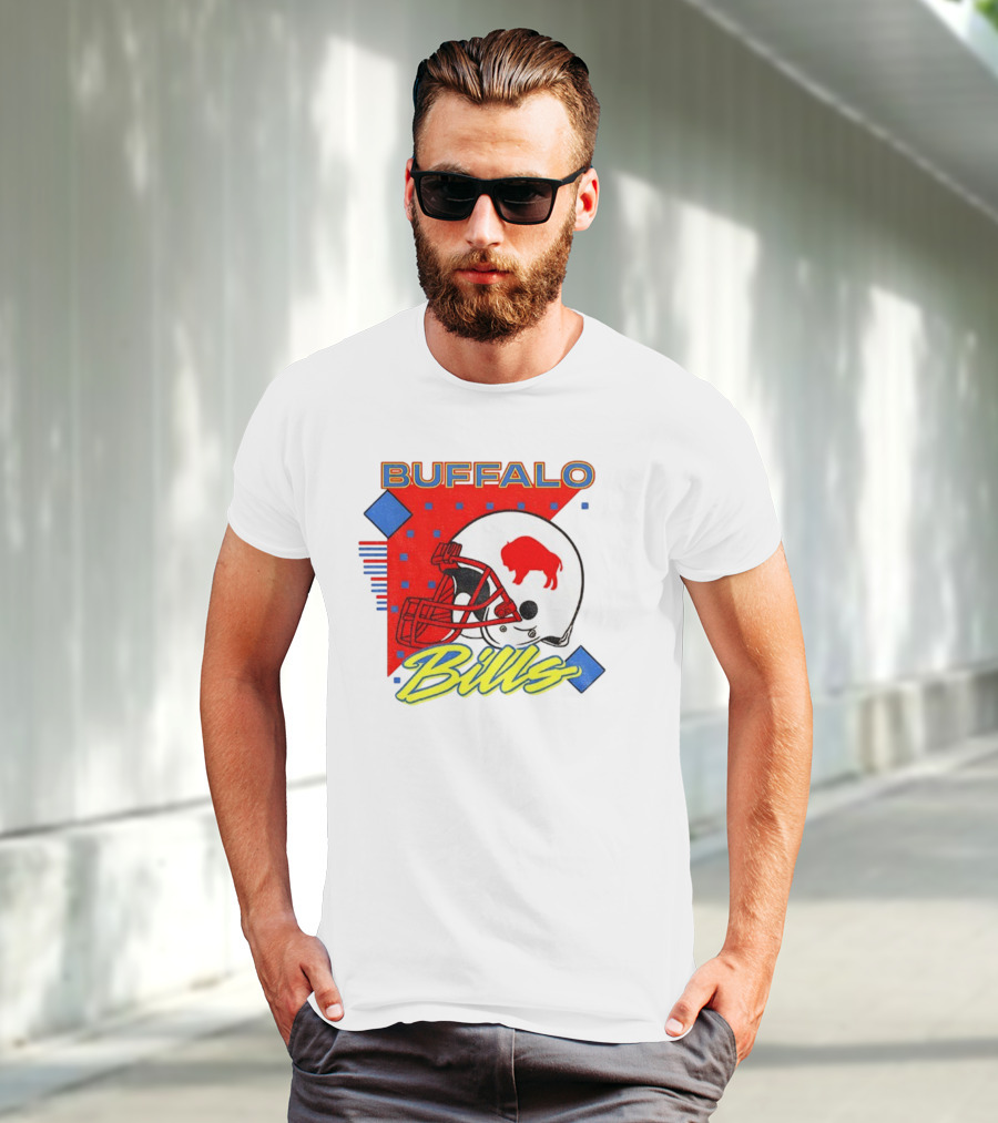 Buffalo Bills 90s Style Football Helmet Retro NFL Game Day T-Shirt