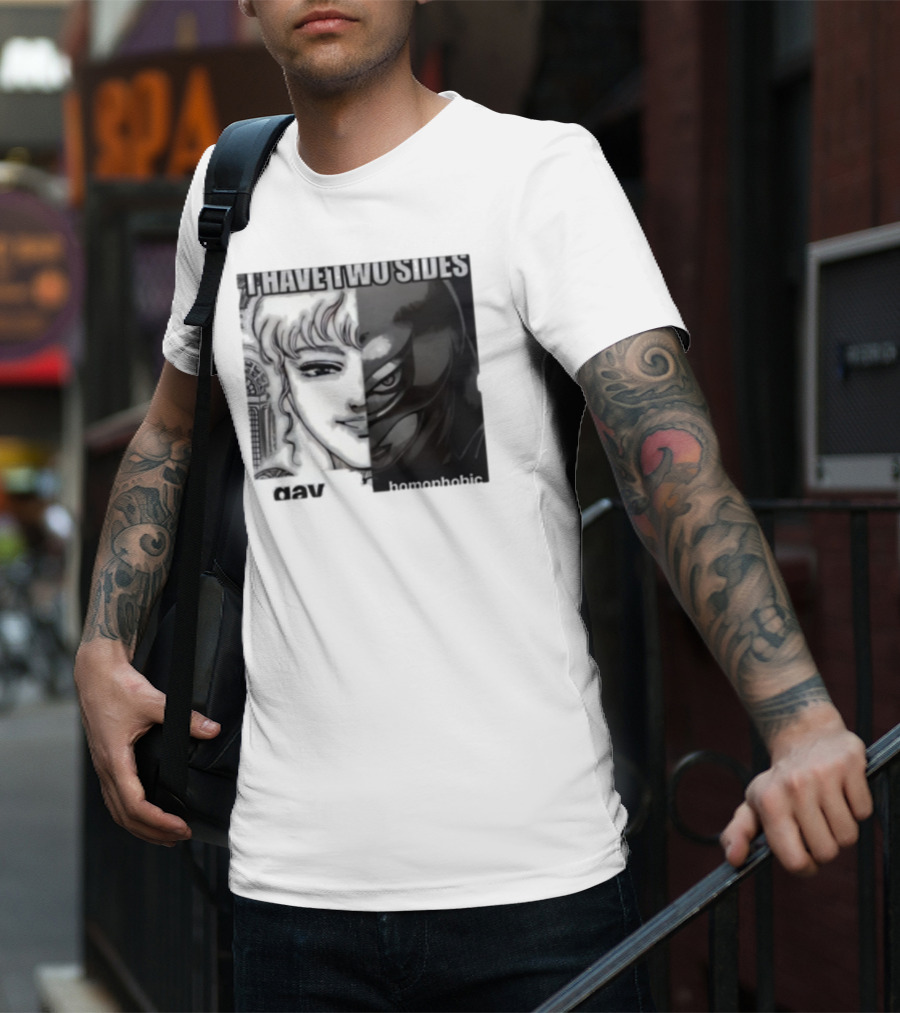 I Have Two Sides Gay Homophobic Manga Art Style Contrasting Faces T-Shirt