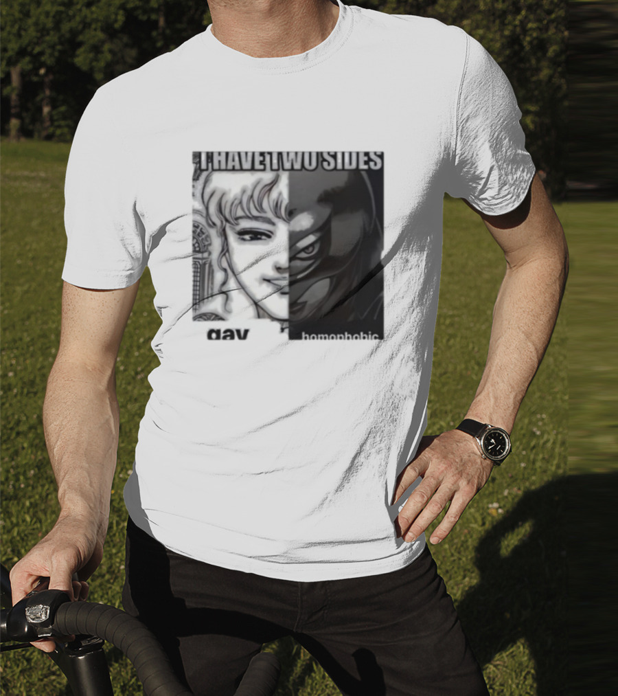I Have Two Sides Gay Homophobic Manga Art Style Contrasting Faces T-Shirt