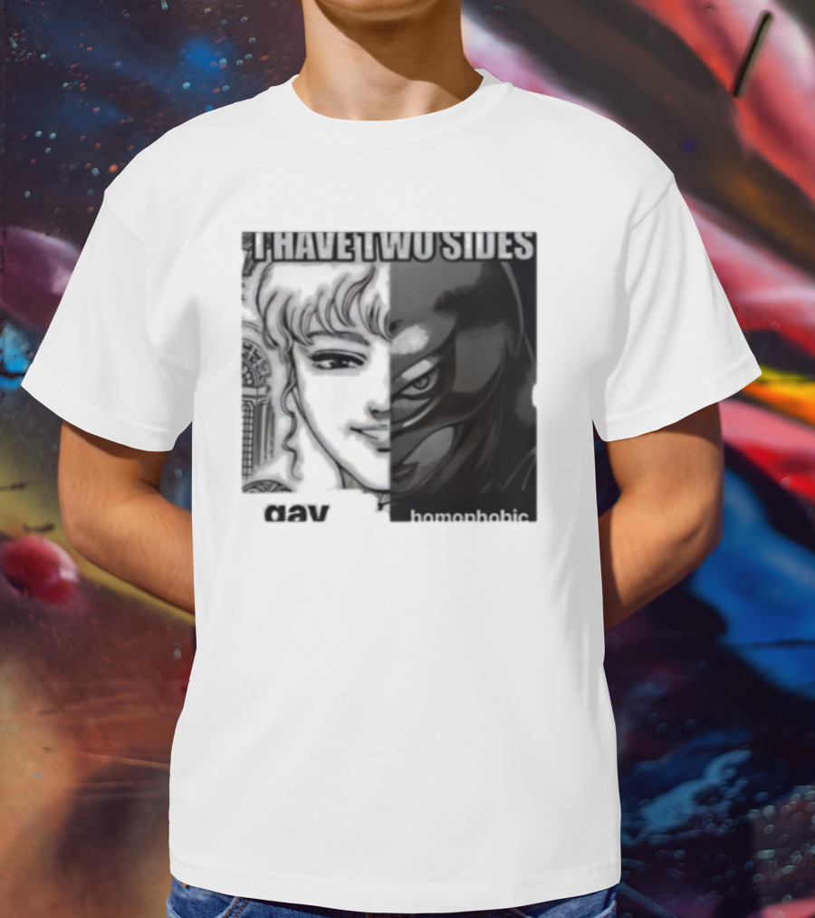 I Have Two Sides Gay Homophobic Manga Art Style Contrasting Faces T-Shirt