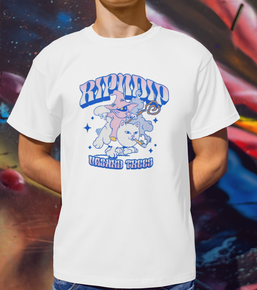 Ripndip Wizard Trees Smoking Cat Riding Clouds T-Shirt