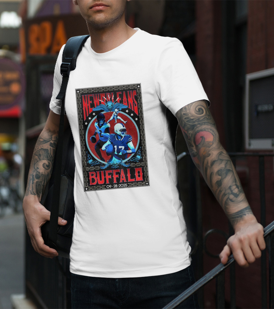 New Orleans Vs Buffalo September 28 2025 NFL Football Josh Allen Tyler Bass T-Shirt
